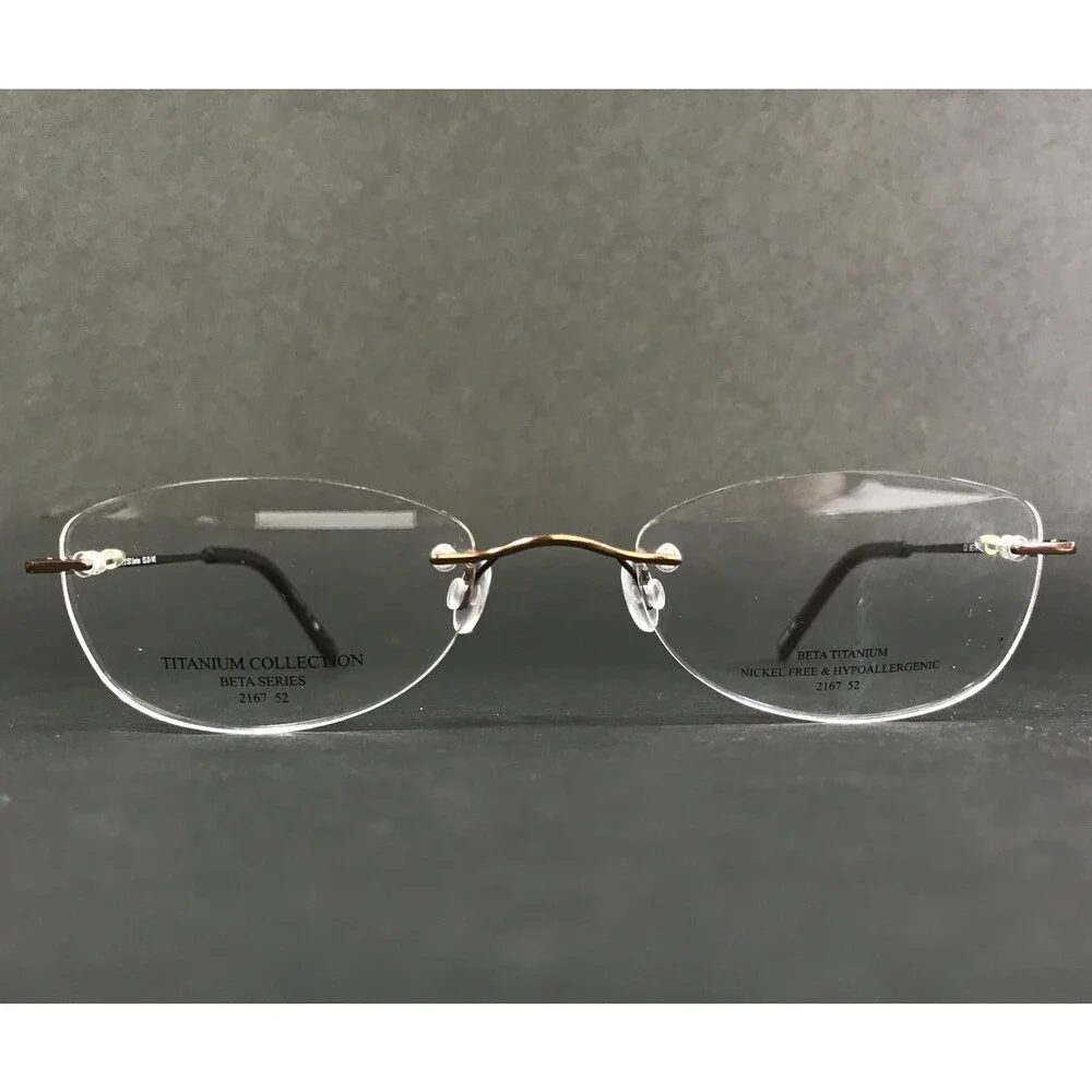 Beta Titanium Eyeglasses Frames BT2150 C3 Bronze Brown Rimless Oval 52-20-140